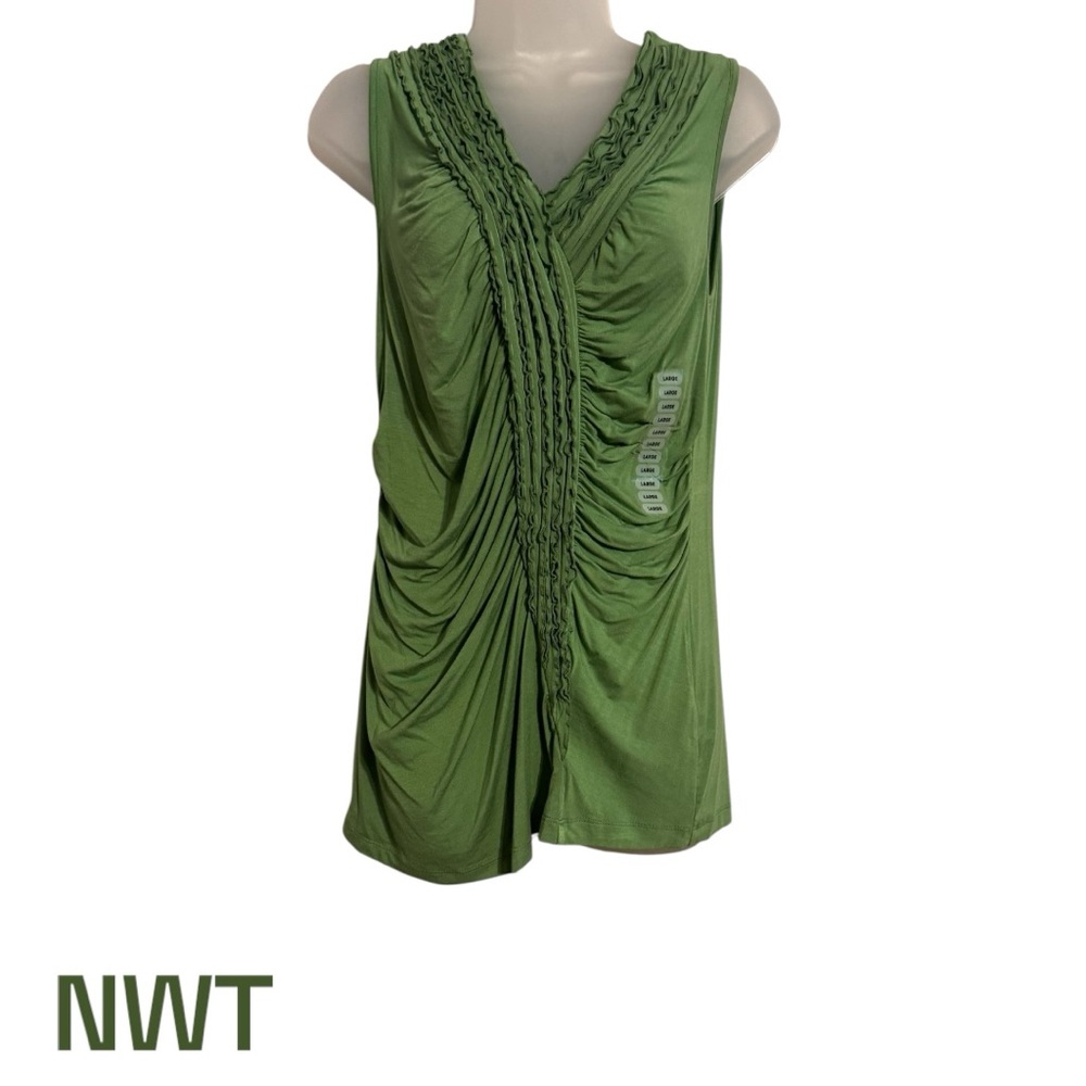 NWT Green Ruched Sleeveless Spring/Summer Top LARGE #R